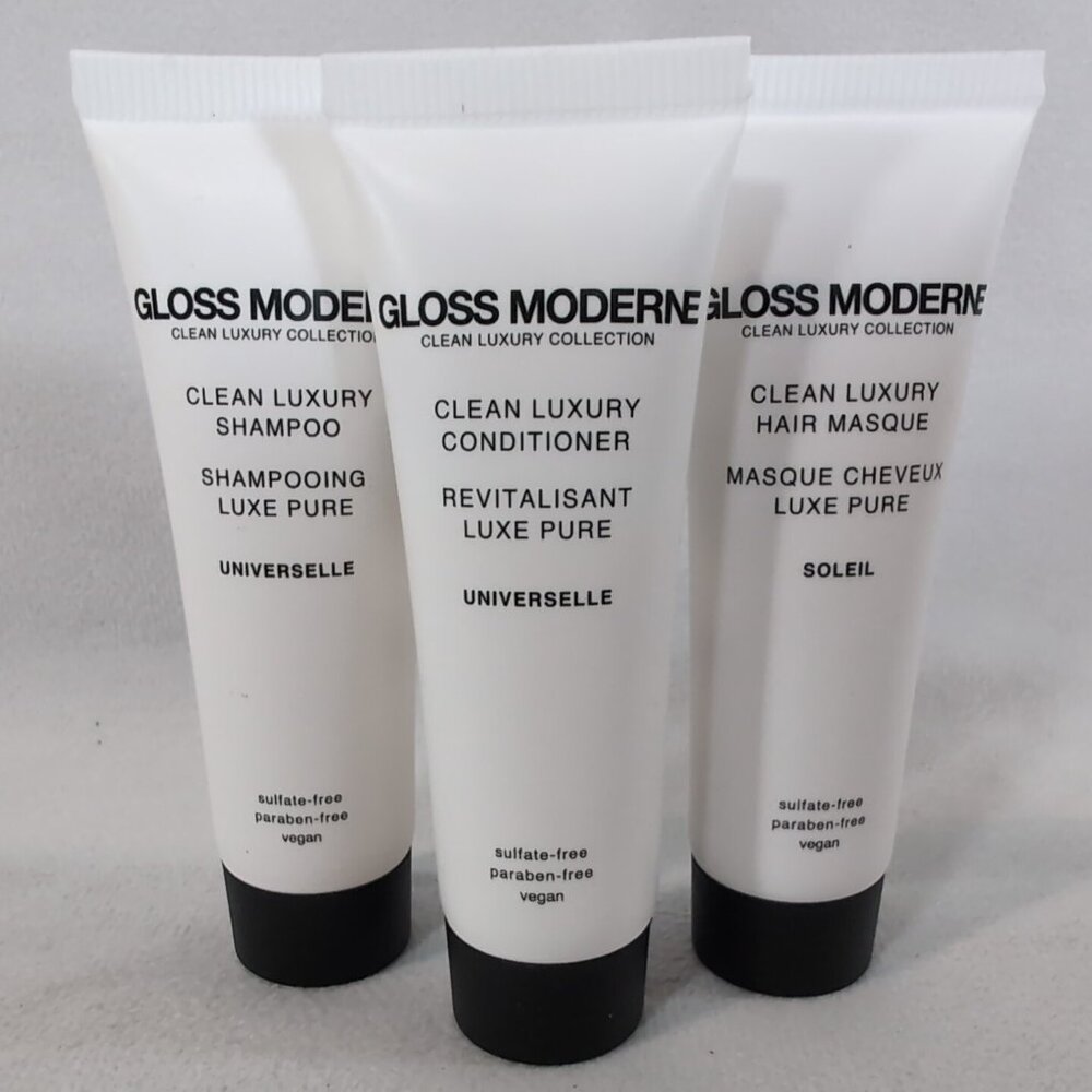 3 Gloss Moderne Clean Luxury Shampoo Conditioner Hair Masque Mask .5 floz Travel
